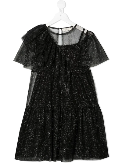 Andorine Teen Glitter Tulle Tiered Dress In Black