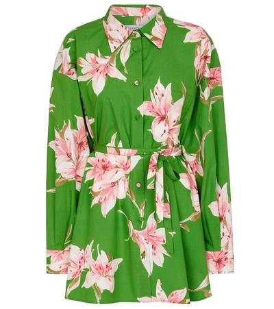 Valentino Floral-print Belted Shirt In Green