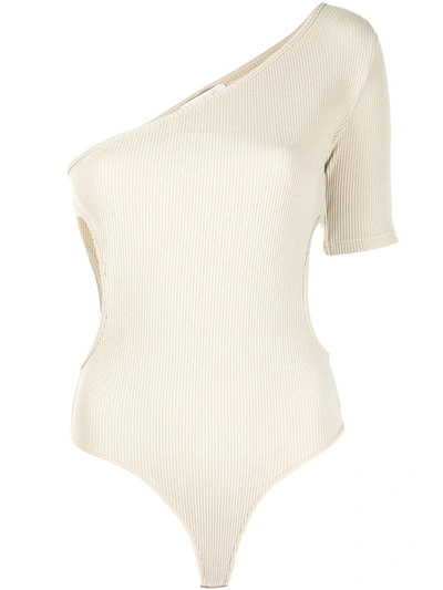 Materiel Asymmetric One-shoulder Bodysuit In Beige