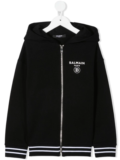 Balmain Teen Logo-print Zip-up Hoodie In Black