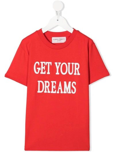 Alberta Ferretti Teen Slogan-print Cotton T-shirt In Red