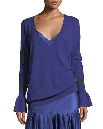 Maggie Marilyn Hold On To Your Own Boyfriend V-neck Wool Sweater In Blue