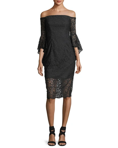 Milly Selena Lace Off-the-shoulder Cocktail Dress In Black