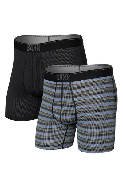 Saxx Quest Quick Dry 2-pack Mesh Boxer Briefs In Sunrise Stripe/ Black Ii
