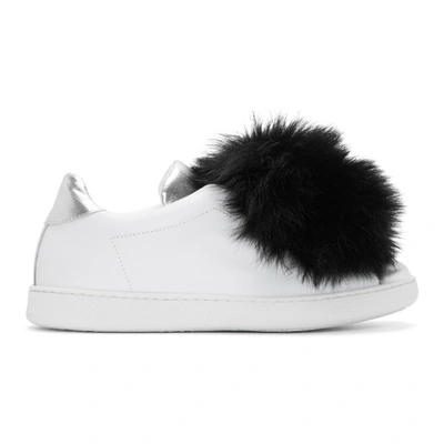 Joshua Sanders White Pom Pom Slip-on Sneakers In Black