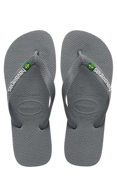 Havaianas Men's Brazil Logo Flip-flop Sandals Men's Shoes In Steel Grey