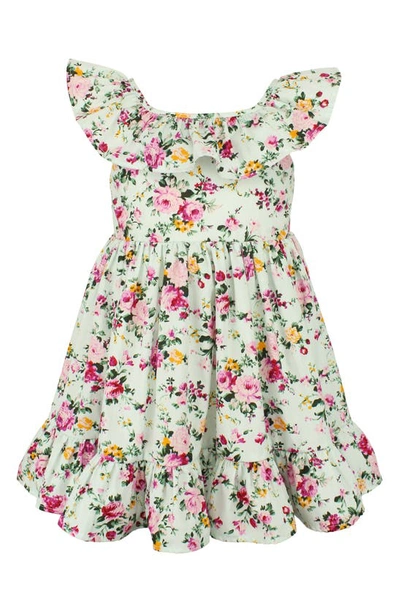 Popatu Kids' Floral Ruffle Trim Dress In Mint