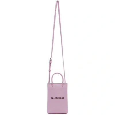 Balenciaga Purple Shopping Phone Holder Bag In Pink