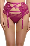 Dita Von Teese Madame X High-waisted Lace Suspender Belt In Magenta