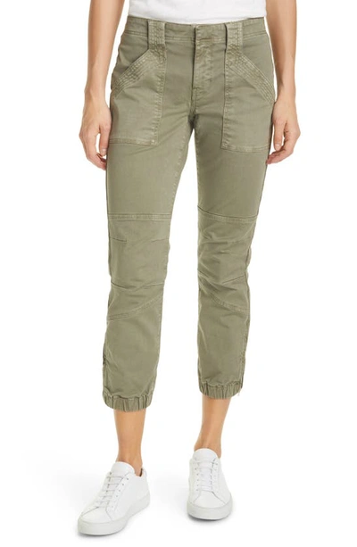 Frame Trapunto Moto Trousers With Banded Bottom In Washed Army