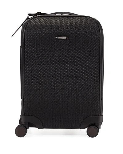Ermenegildo Zegna Pelle Tessuta Woven Leather Trolley Suitcause In Black