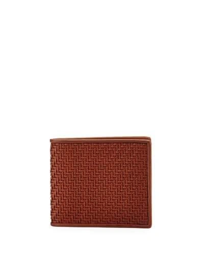 Ermenegildo Zegna Pelle Tessuta Woven Leather Bi-fold Wallet, Vicuna Brown