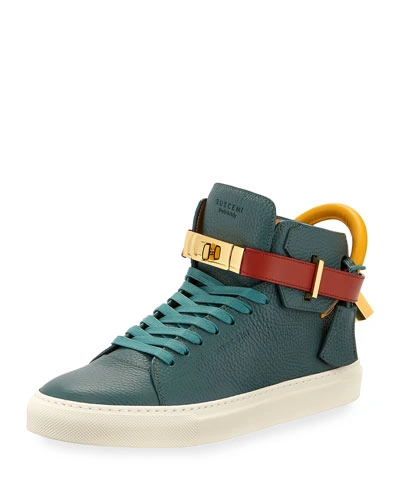 Buscemi Men's 100mm Tricolor Leather Mid-top Sneakers In Green Pattern