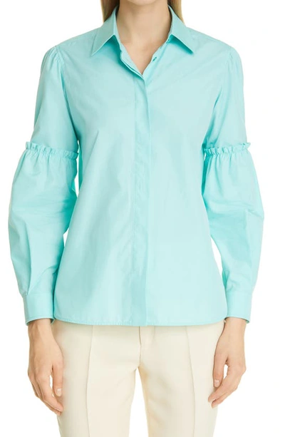 Max Mara Roseto Cotton Blouse Shirt In Turquoise