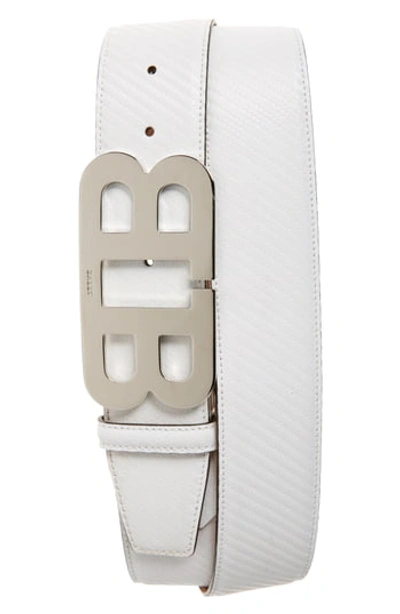 Bally Mirror B Carbon Leather Belt With Silver Buckle In Off White