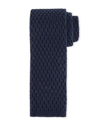 Brioni Solid Silk Knit Tie In Navy