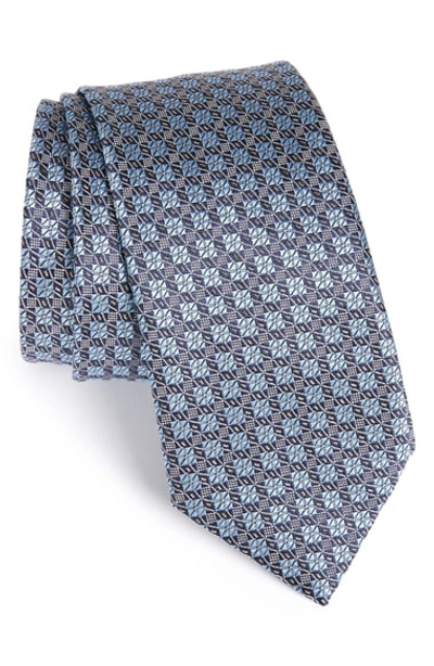 Brioni Silk Lattice-pattern Tie In Blue