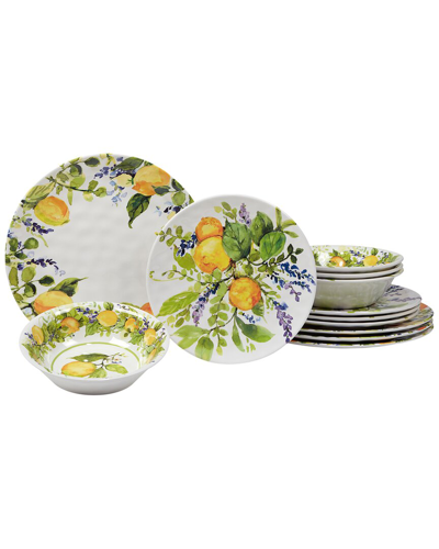 Certified International Melamine 12pc Lemon Zest Dinnerware Set In Multicolor