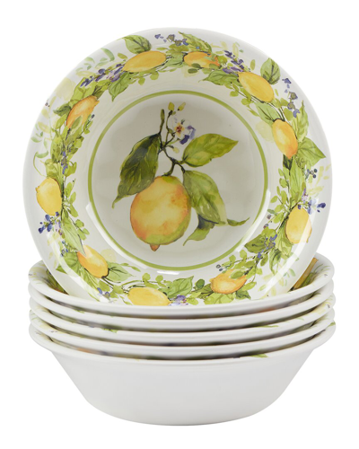 Certified International Melamine Set Of 6 Lemon Zest All-purpose Bowls In Multicolor