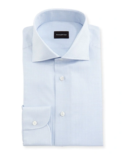 Ermenegildo Zegna Micro-box Cotton Dress Shirt In Blue