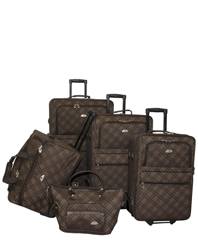 American Flyer Pemberly Buckles 5 Piece Luggage Set In Dark Brown