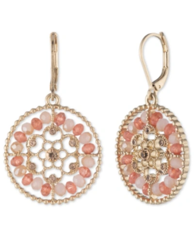 Lonna & Lilly Gold-tone Crystal & Stone Beaded Openwork Flower Drop Earrings In Coral