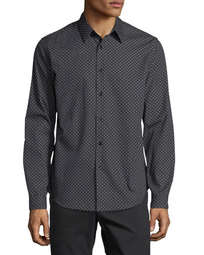 Theory Stitch Print Regular Fit Button-down Shirt In Black