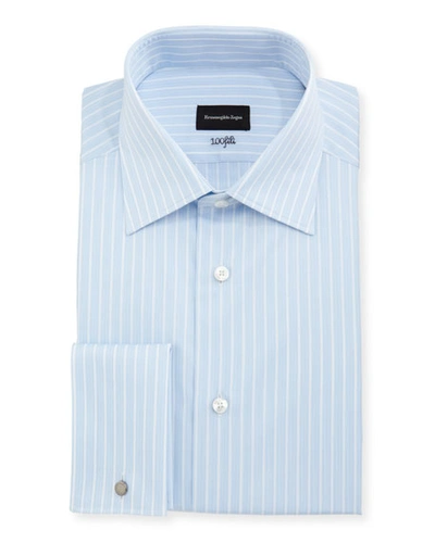 Ermenegildo Zegna 100fili Striped Cotton Dress Shirt, Blue, Blue