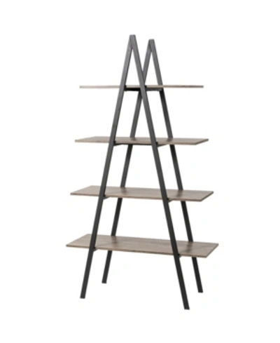 Glitzhome 64.5" H Modern Industry Oak Melamine 4-tier Metal-wooden Leaning Bookcases Ladder Shelves In Rust
