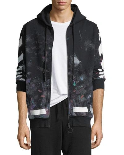 Off-white Diag Galaxy Brush Zip Hoodie In White