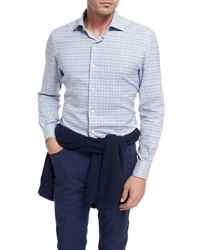 Ermenegildo Zegna Plaid Cotton Shirt, Light Blue/white In Blue Pattern