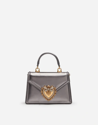 Dolce & Gabbana Small Devotion Bag In Mordore Nappa Leather In Silver