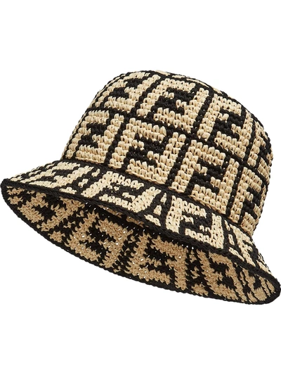 Fendi Ff Motif Interwoven Bucket Hat In Beige,black