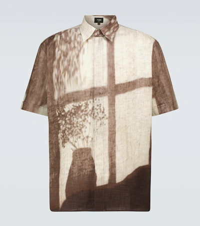 Fendi Fendy Shady Window Short Sleeve Button-up Shirt In Neutrals