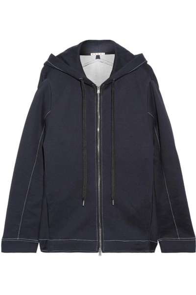 Marni Oversized Cotton-blend Jersey Hooded Top In Blublack|blu