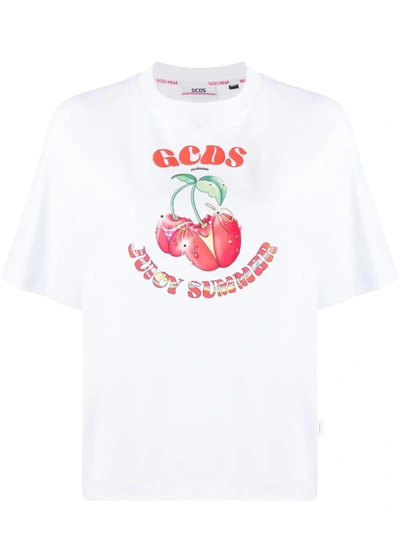 Gcds Graphic-print Logo T-shirt In White