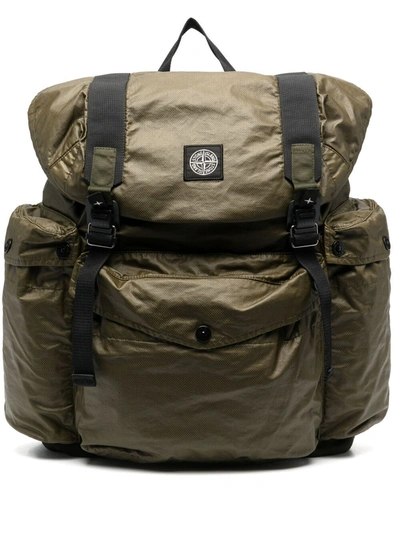 Stone Island Mussola Gommata Canvas Print Backpack In Green | ModeSens