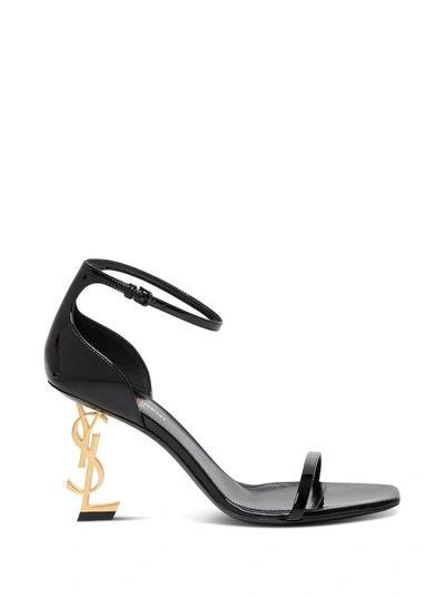 Saint Laurent Opyum Leather Sandals With Structured Heel In Black