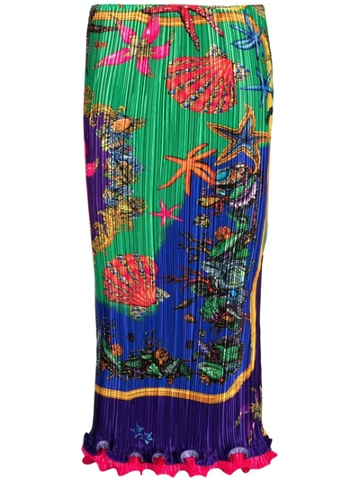 Versace Pleated Longuette Skirt With Trésor De La Mer Print In Multi