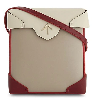Manu Atelier Mini Pristine Leather And Suede Cross-body Bag In Ice Beige/red/ligh Beige