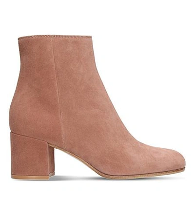 Gianvito Rossi Margaux Suede Block Heel Ankle Boots In Nude