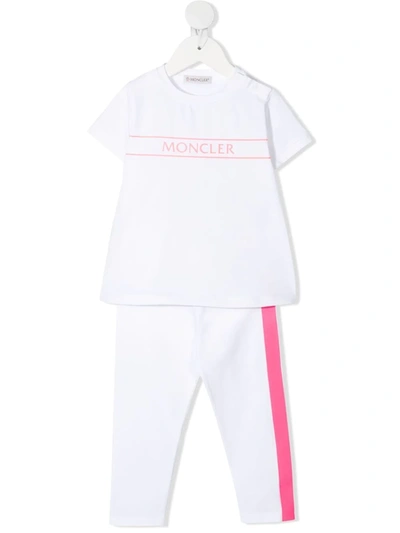 Moncler Babies' White And Pink Cotton Suit In Bianco+rosa