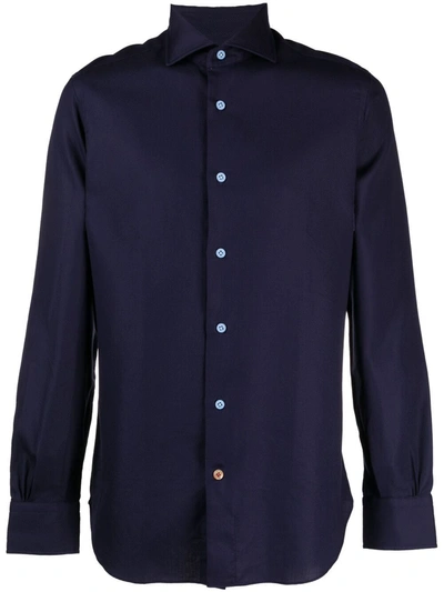Mazzarelli Long-sleeved Cotton Shirt In Blue