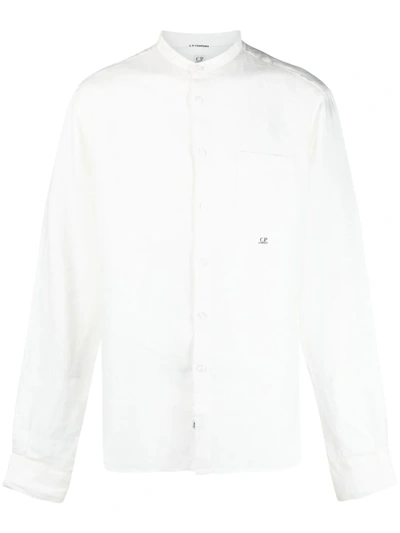 C.p. Company Embroidered-logo Long-sleeved Shirt In White