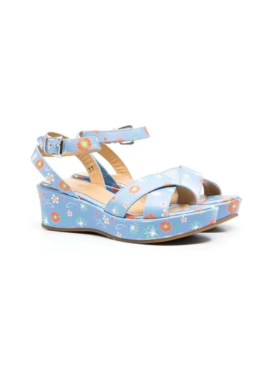 Gallucci Teen Floral Wedge Sandals In Blue