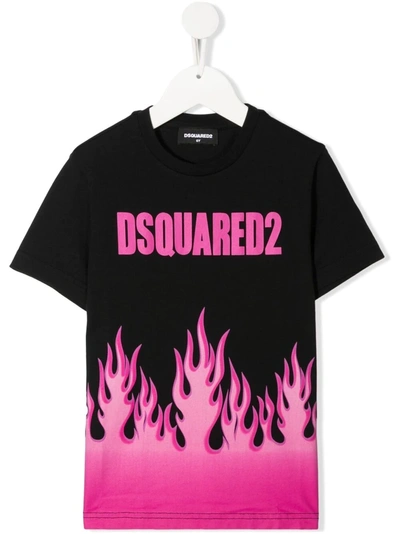 Dsquared2 Teen Logo Flame Print T-shirt In Black
