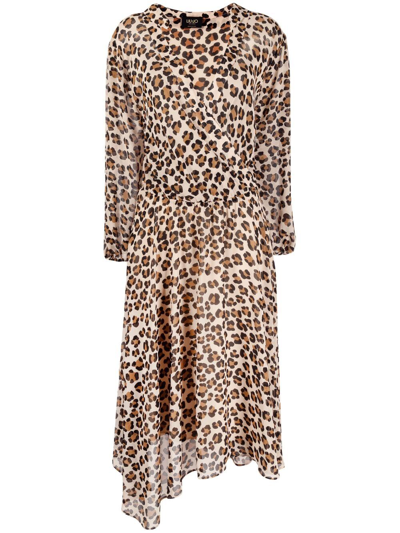 Liu •jo Leopard Print Asymmetric Dress In White