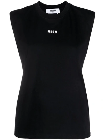 Msgm Logo-print Crew-neck Tank Top In Black