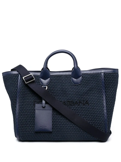 Dolce & Gabbana Woven Cotton Rope Shopper With Logo Embroidery In Blue