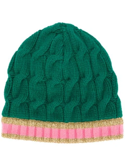 Gucci Striped-edge Cable-knit Beanie Hat In Green